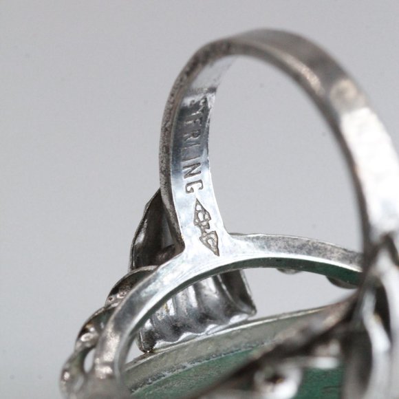 ANTIQUE ART DECO STERLING SILVER LARGE TURQUOISE CABOCHON RING - Picture 11 of 12